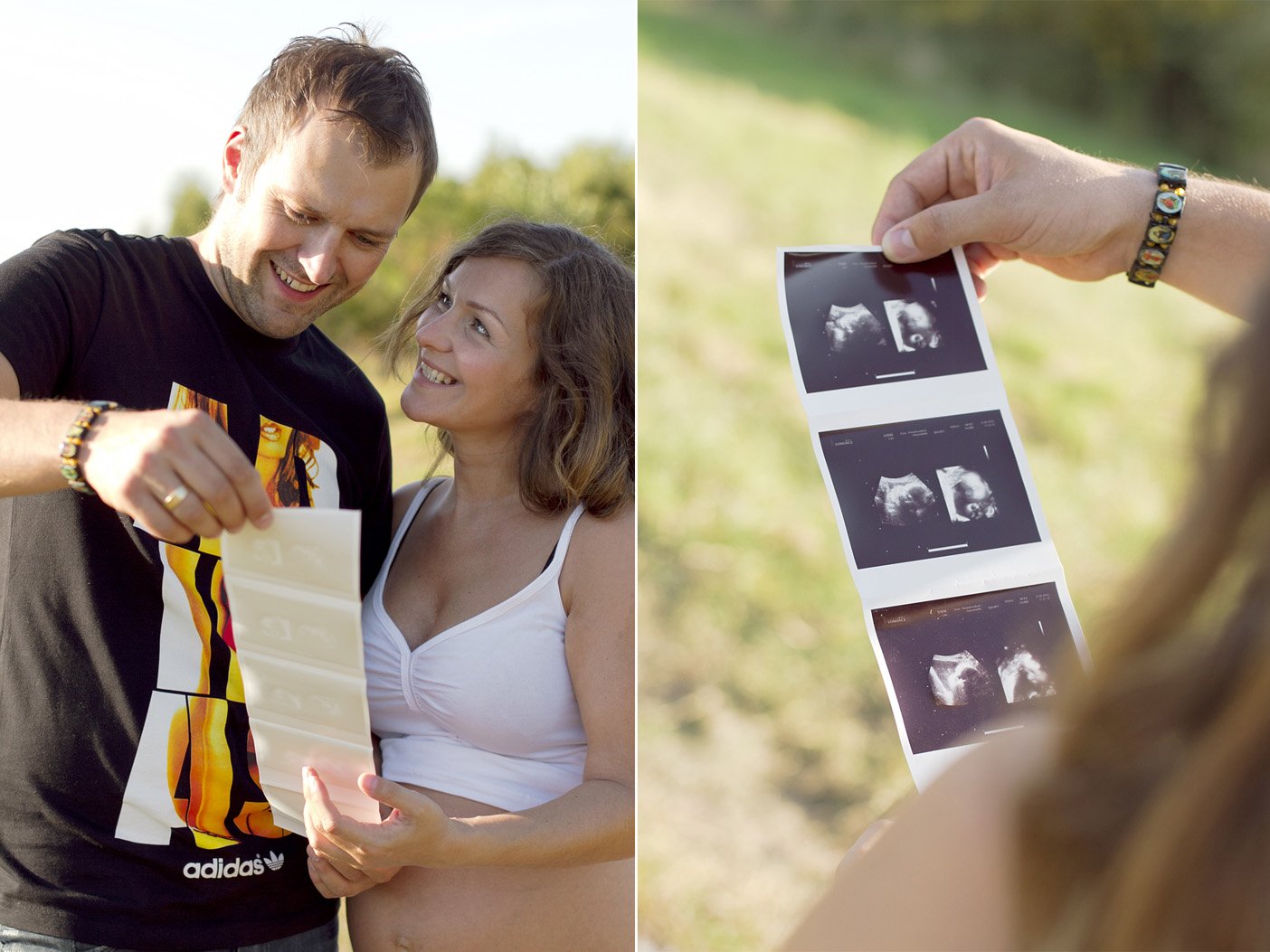 Schwangere Frau und Ehemann, Babybauch Shooting in der Natur