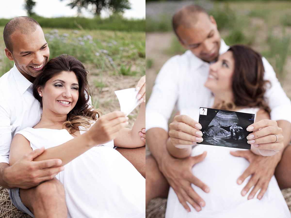 Babybauchfotografie Schwangere Frau und Papa, Babybauch Shooting in der Natur