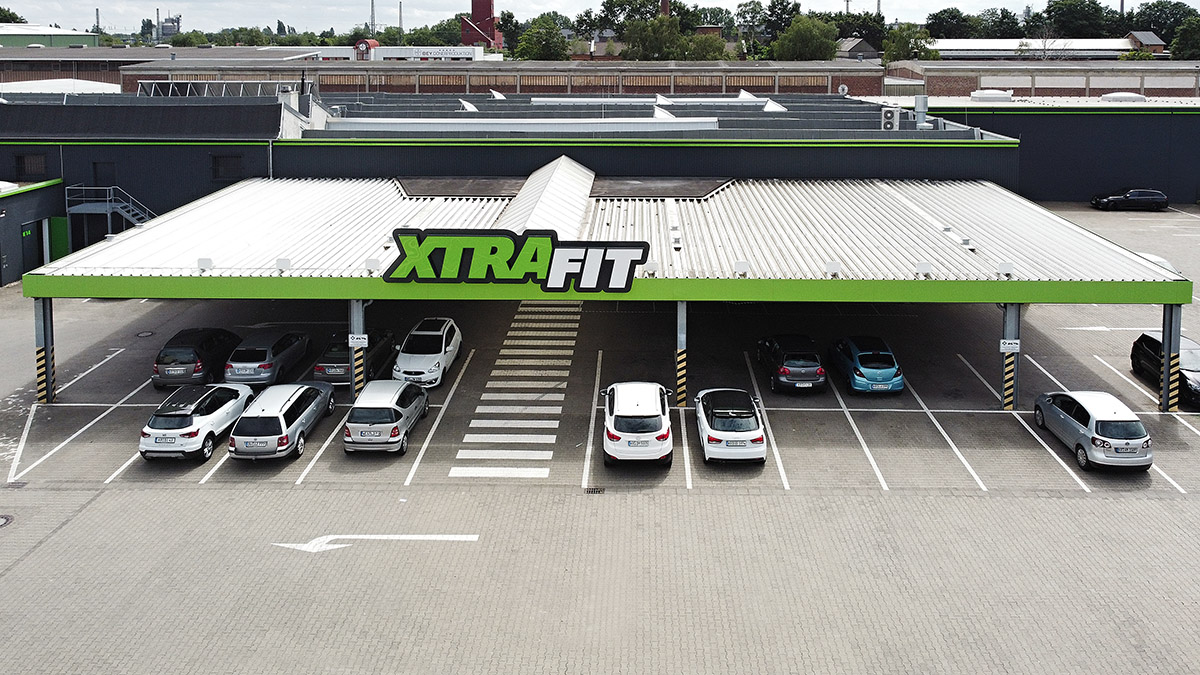 Drohnenfotografie Firmengebäude XtraFit in Krefeld