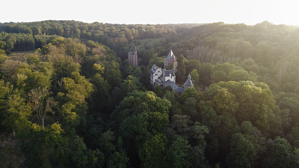Drohnenfotografie Schloss im Wald